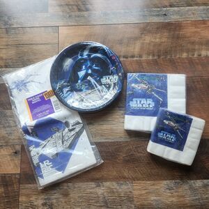 Vintage 1997 Star Wars Birthday Party Supplies Tablecloth, Napkins x2, Plates